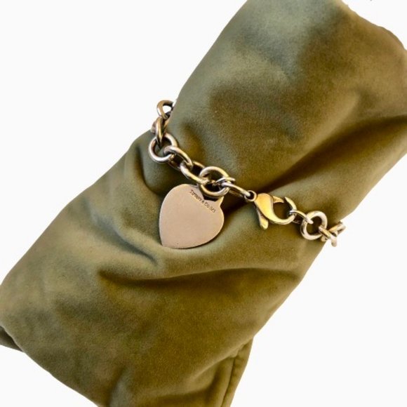 Tiffany & Co Sterling Silver Chain Link Bracelet Classic Heart Tag Charm - Picture 10 of 10